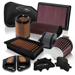 Verschiedene Sportluftfilter für Motorräder in rundem und eckigem Design von MWR und anderen Marken.